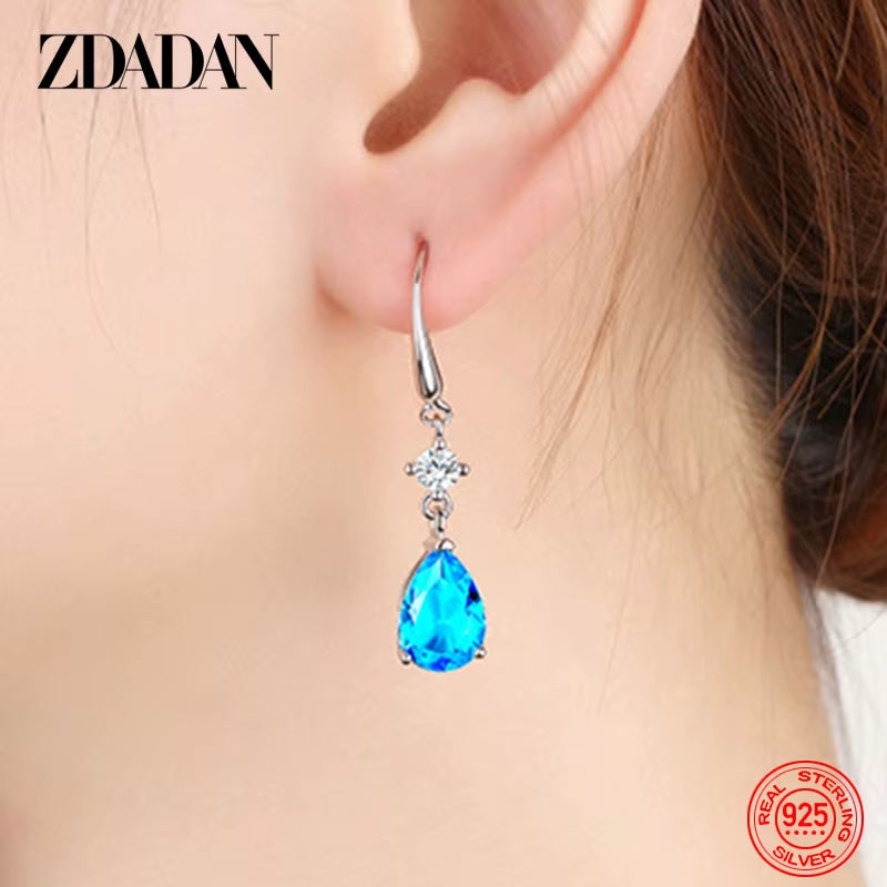 925 Sterling Silver Water Drop Long Dangle Earrings