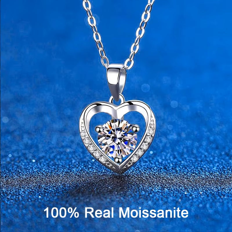 1 Carat Moissanite Pendant Necklace Sterling Silver Love Heart Necklace Mother'S Day Anniversary Birthday Gift for Women Girls