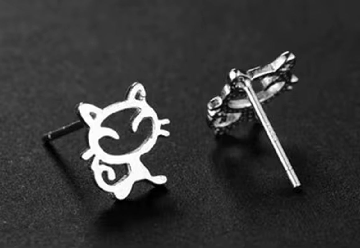 Real 925 Sterling Silver Lovely Cat Earrings