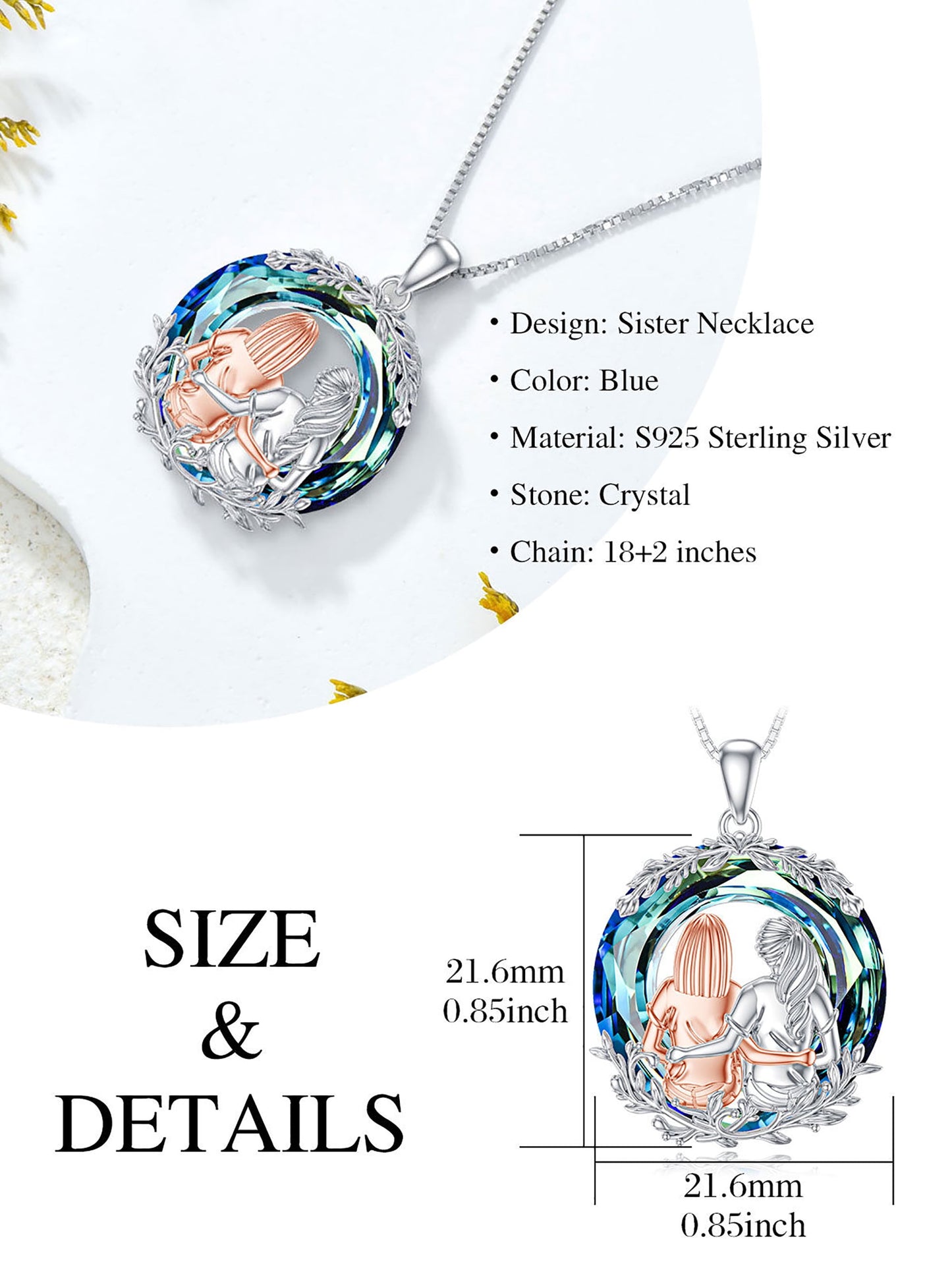 Mothers Day Gifts for Her Best Friend Necklaces S925 Sterling Silver 2 Sisters Abalone Shell Friendship Jewelry Mother'S Day Gifts