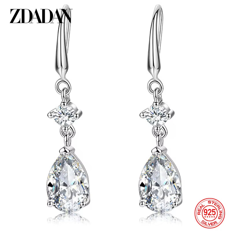925 Sterling Silver Water Drop Long Dangle Earrings