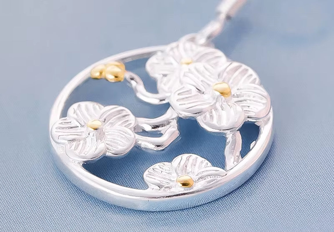 925 Sterling Silver Cherry Blossoms Drop Earrings