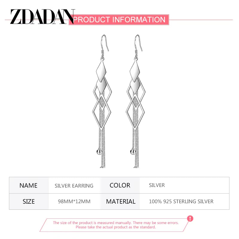 925 Sterling Silver Geometric Long Tassel Drop Earrings