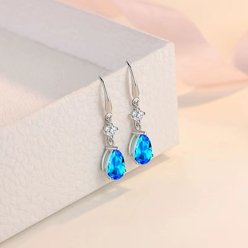 925 Sterling Silver Water Drop Long Dangle Earrings
