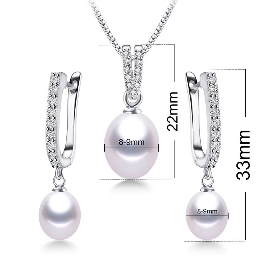 Horseshoe 8-9Mm Rice Freshwater Pearl Earrings&Necklaces Jewelry Set for Women 925 Sterling Silver 45Cm Pendant Necklace