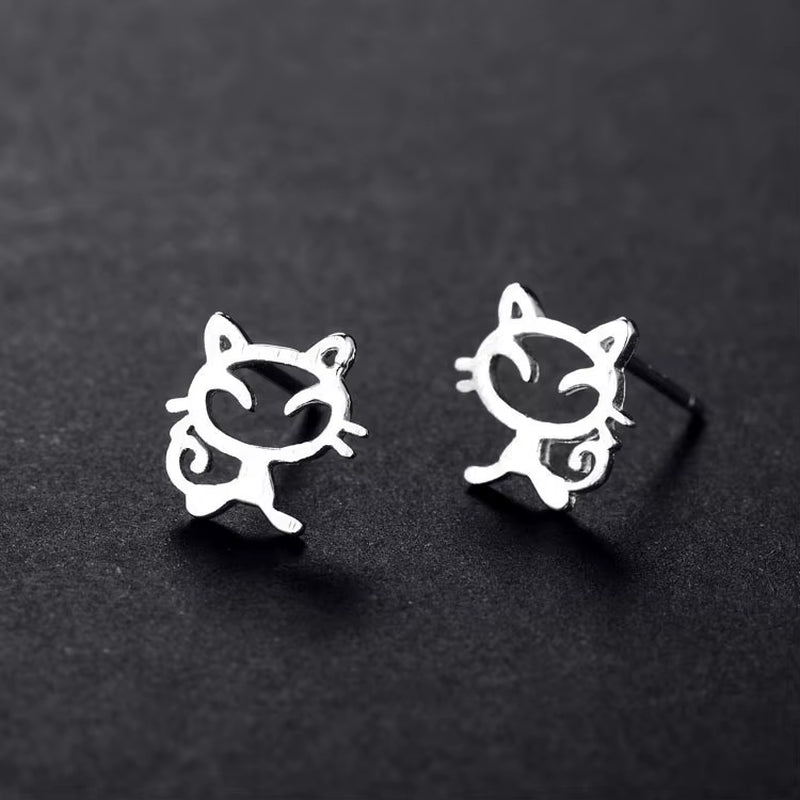 Real 925 Sterling Silver Lovely Cat Earrings