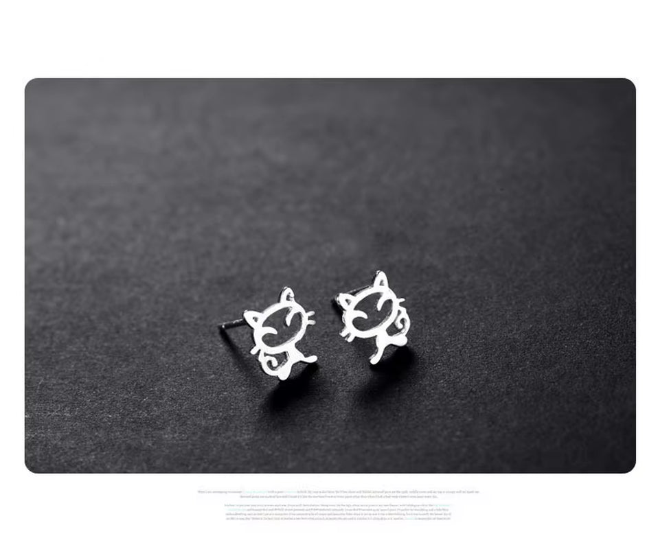 Real 925 Sterling Silver Lovely Cat Earrings