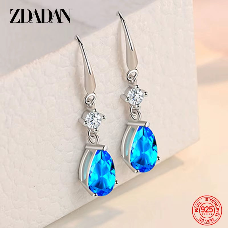 925 Sterling Silver Water Drop Long Dangle Earrings