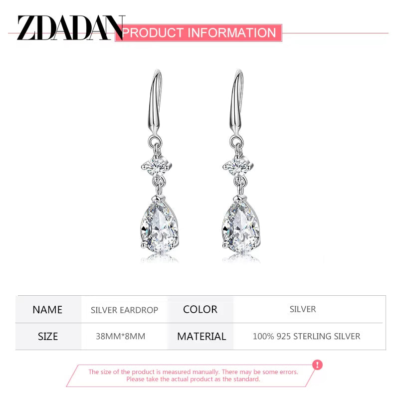 925 Sterling Silver Water Drop Long Dangle Earrings