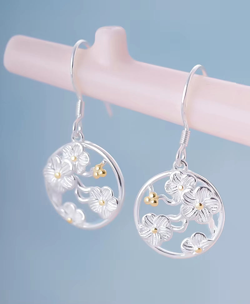 925 Sterling Silver Cherry Blossoms Drop Earrings