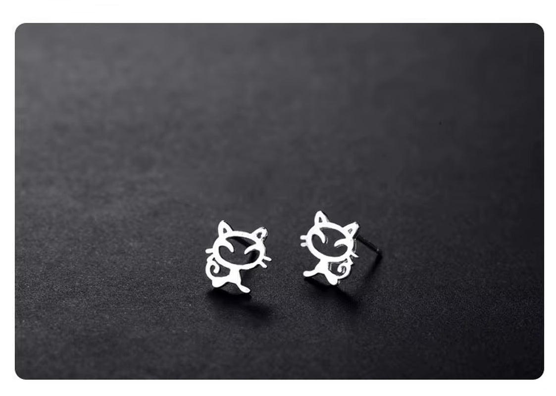 Real 925 Sterling Silver Lovely Cat Earrings