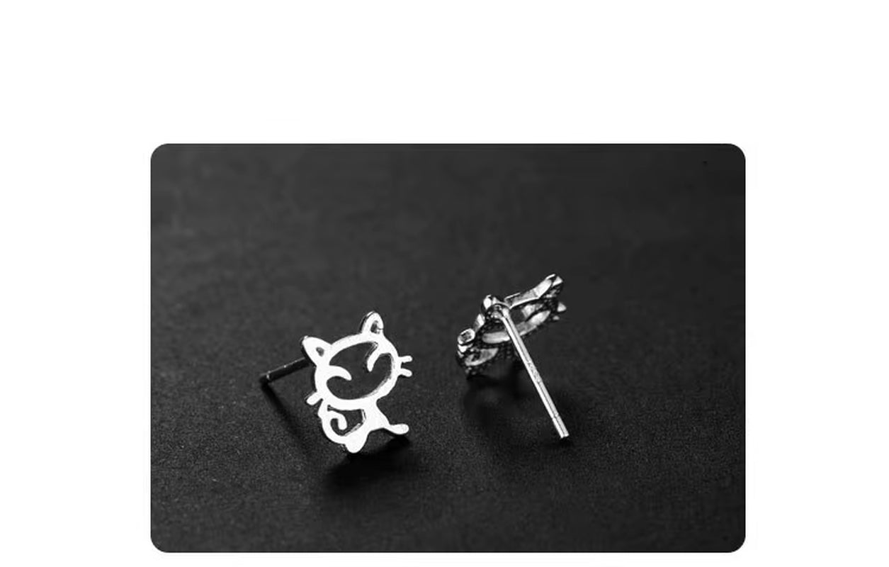Real 925 Sterling Silver Lovely Cat Earrings
