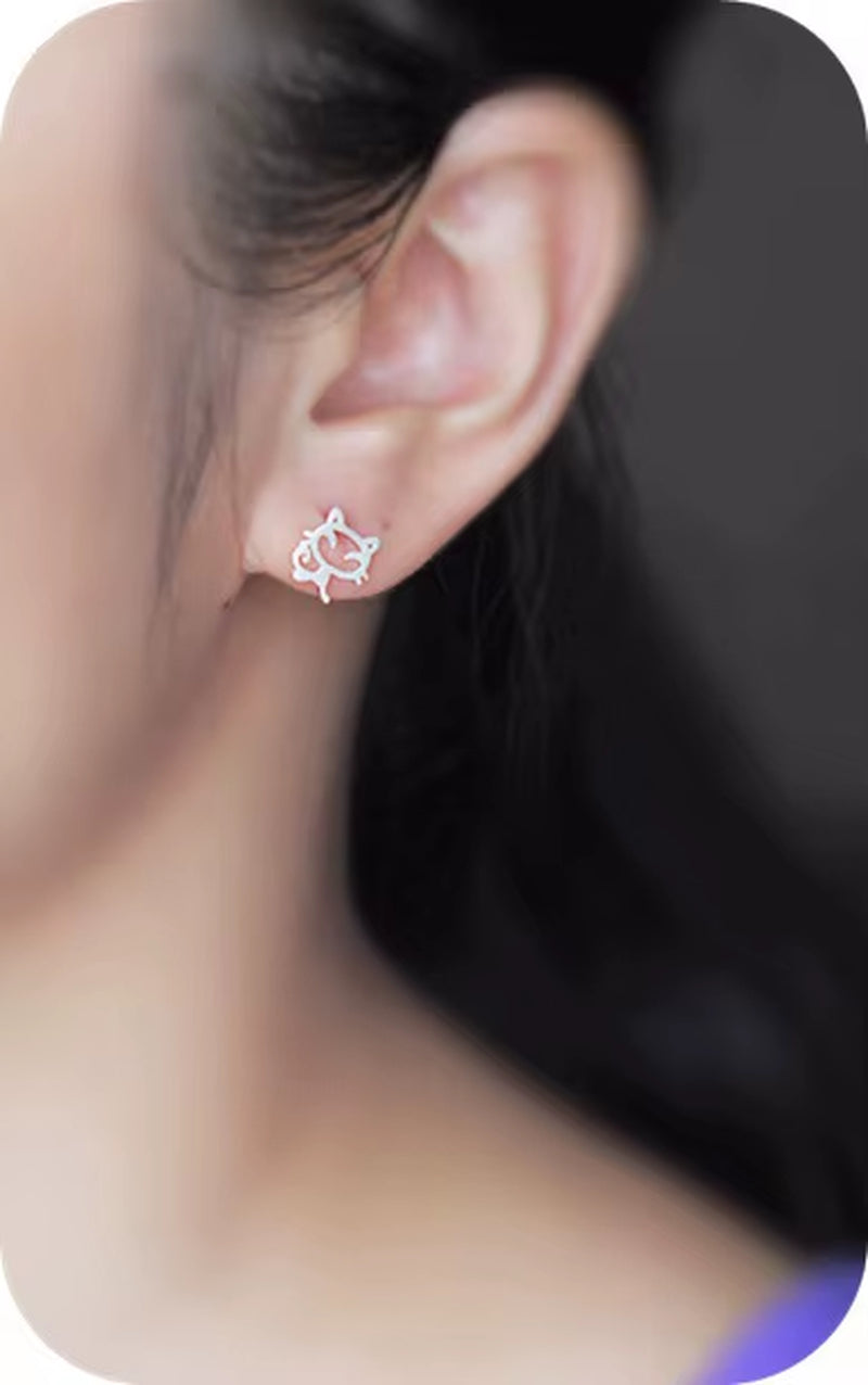 Real 925 Sterling Silver Lovely Cat Earrings