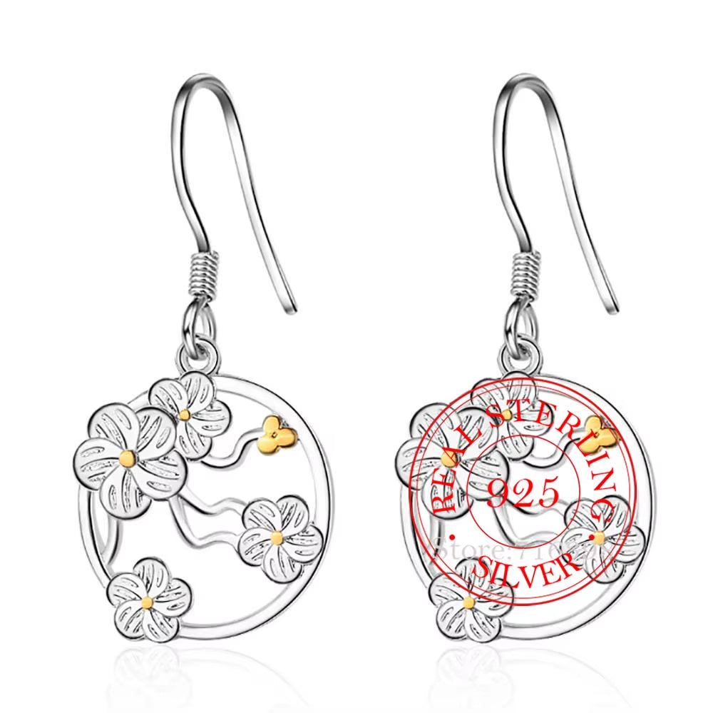 925 Sterling Silver Cherry Blossoms Drop Earrings