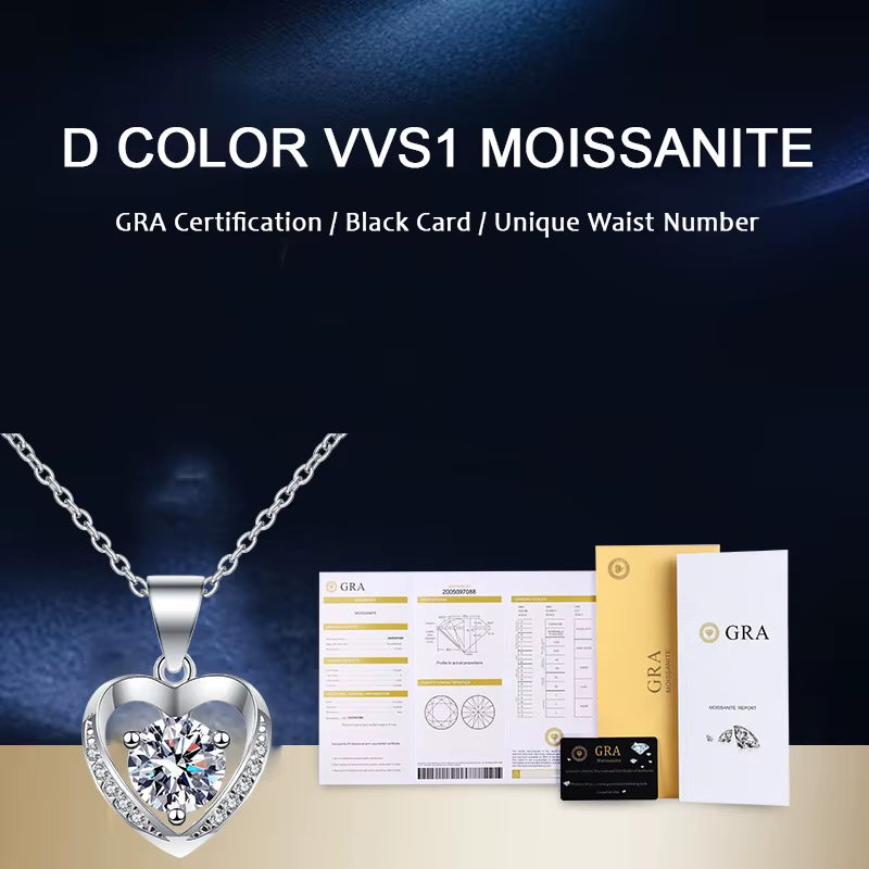 1 Carat Moissanite Sterling Silver Love Heart Pendant Necklace