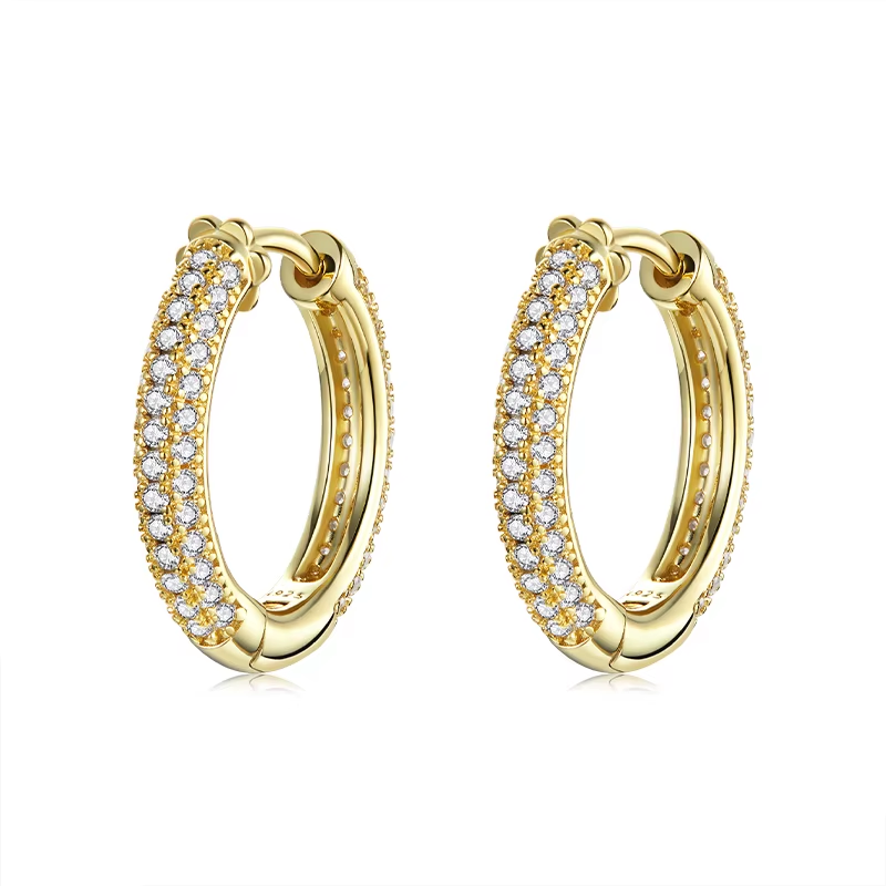 925 Sterling Silver Ear Hoops Pave Setting Zircon