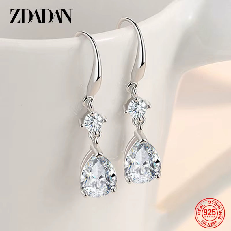 925 Sterling Silver Water Drop Long Dangle Earrings