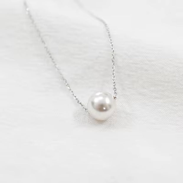 Genuine 925 Sterling Silver Simple Korean Natural Freshwater Pearl Necklace Pendant Women'S High Quality Jewelry Gift