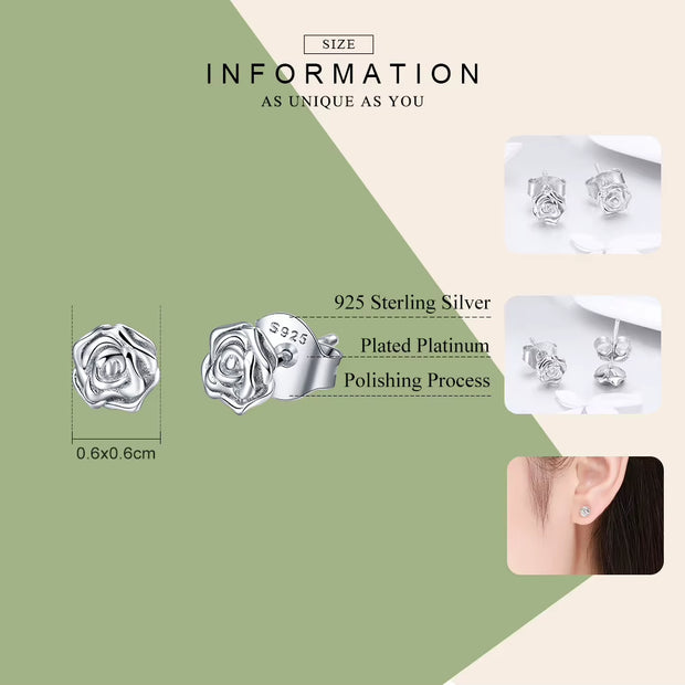 925 Sterling Silver Romantic Rose Flower Stud Earrings
