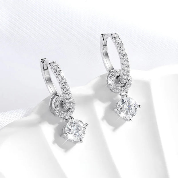925 Solid Silver White Gold Plated 1Ct Moissanite Drop Earring
