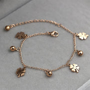 Flowers and Bell Anklet Titanium Steel Gold Color 