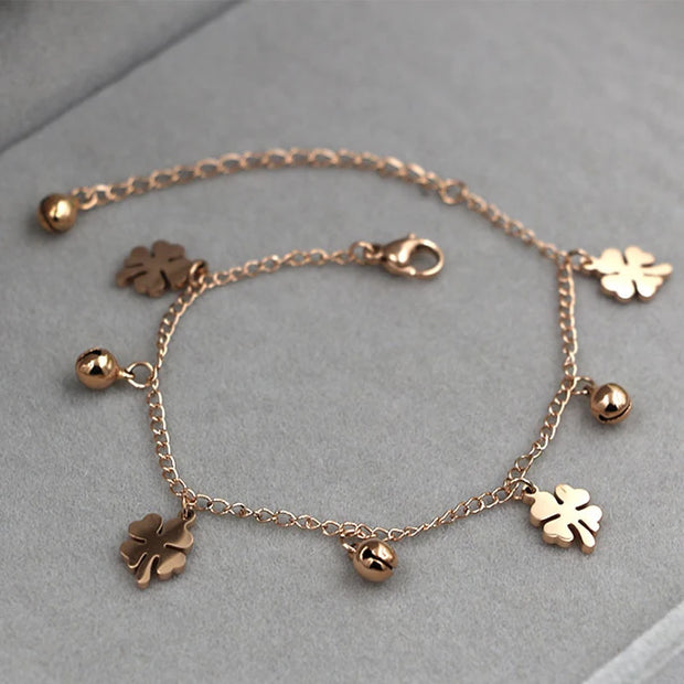 Flowers and Bell Anklet Titanium Steel Gold Color 