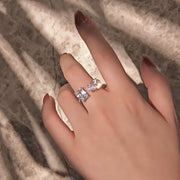 925 Sterling Silver Simulated Pear Emerald Diamond Open Ring 