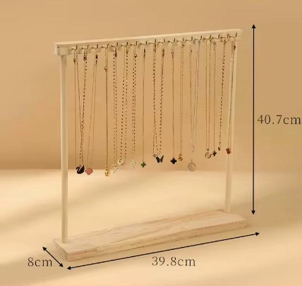 Jewelry Organizer Display Stand Wood Necklace Hanging Countertop Rack for Chains Earrings Bracelets 