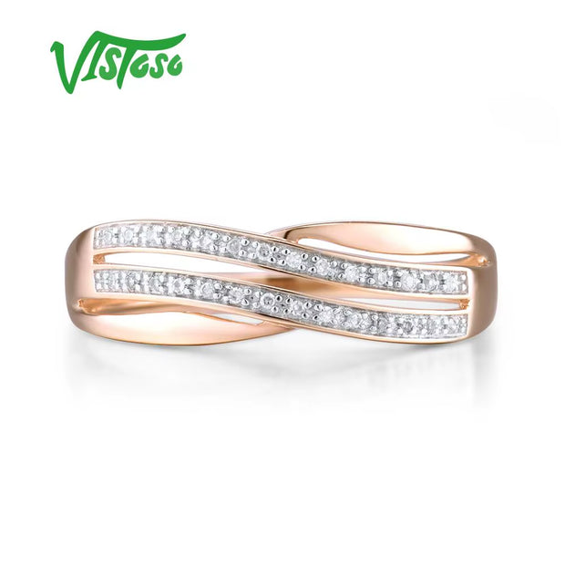Genuine 14K 585 Rose Gold Chic Rings for Lady Sparkling Diamond Engagement Anniversary Simple Style Eternal Fine Jewelry