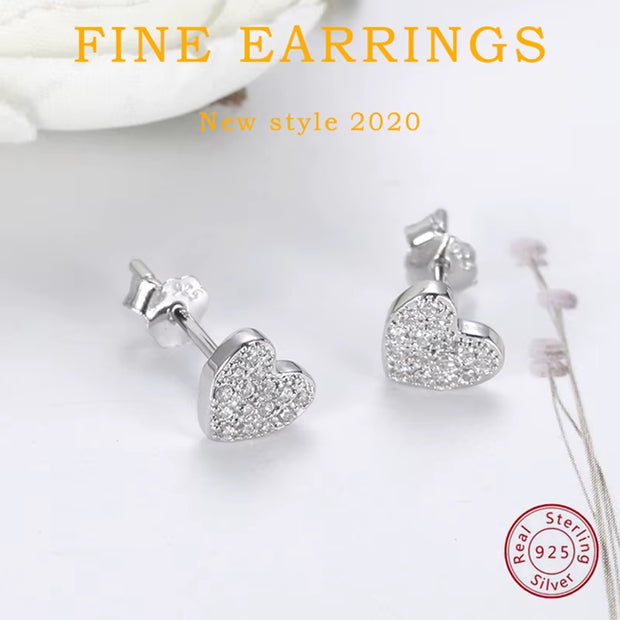 925 Sterling Silver Hearts Stud Earrings with Cubic Zirconia 