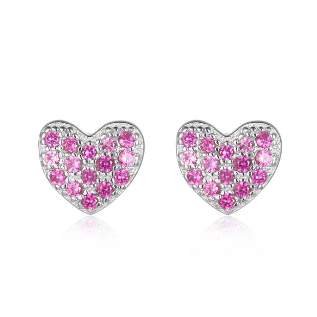 925 Sterling Silver Hearts Stud Earrings with Cubic Zirconia 