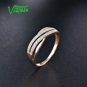 Genuine 14K 585 Rose Gold Chic Rings for Lady Sparkling Diamond Engagement Anniversary Simple Style Eternal Fine Jewelry