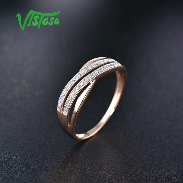 Genuine 14K 585 Rose Gold Chic Rings for Lady Sparkling Diamond Engagement Anniversary Simple Style Eternal Fine Jewelry