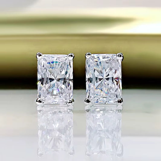 S925 Sterling Silver Glittering Rectangle White Yellow High Carbon Diamond Stud Earrings 