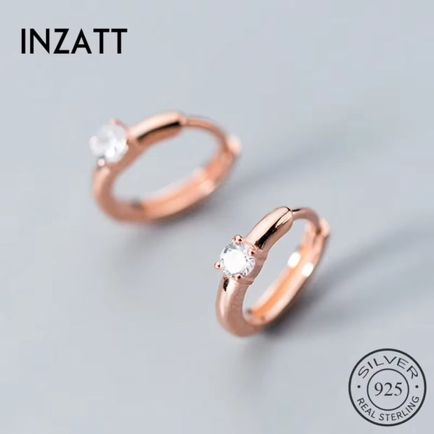 925 Sterling Silver Minimalist Geometric Zircon Hoop Earrings 