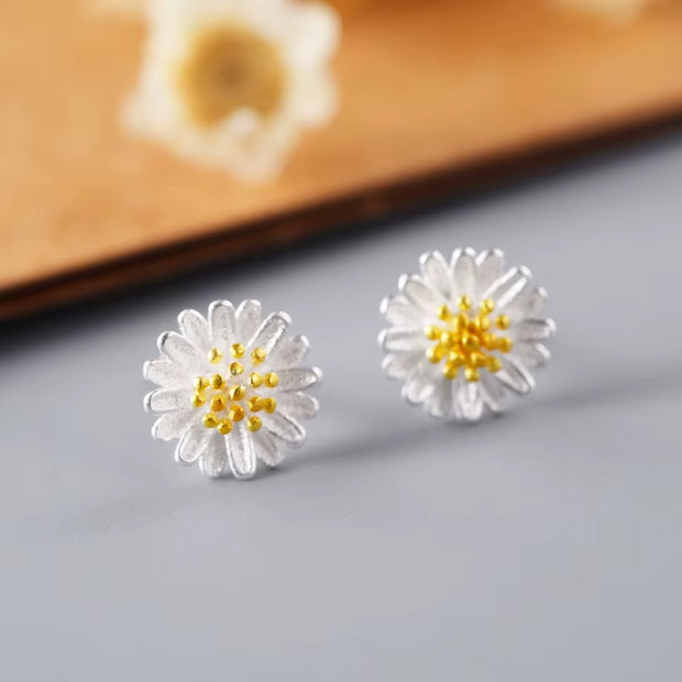 925 Sterling Silver Daisy Stud Earrings 