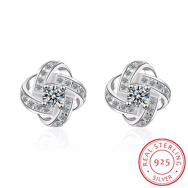 925 Sterling Silver Zirconia Eternal Heart Twist Earrings 