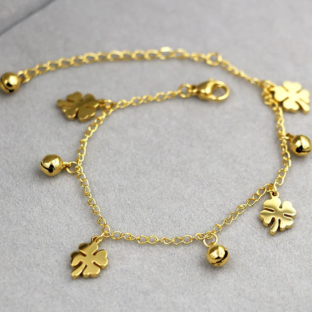 Flowers and Bell Anklet Titanium Steel Gold Color 