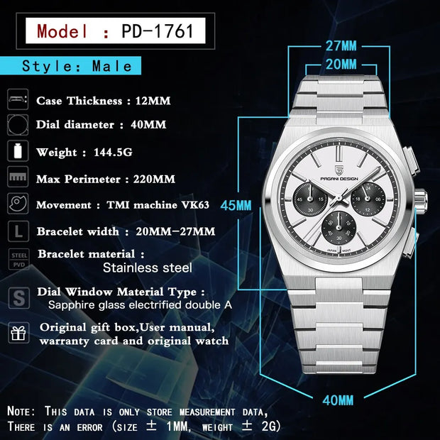 PAGANI DESIGN Men Watches Quartz Chronograph Watch for Men