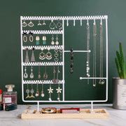 Multifunctional Earring Necklace Ring Storage Rack Detachable Wooden Bottom 