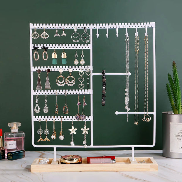 Multifunctional Earring Necklace Ring Storage Rack Detachable Wooden Bottom 