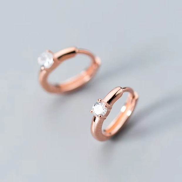 925 Sterling Silver Minimalist Geometric Zircon Hoop Earrings 
