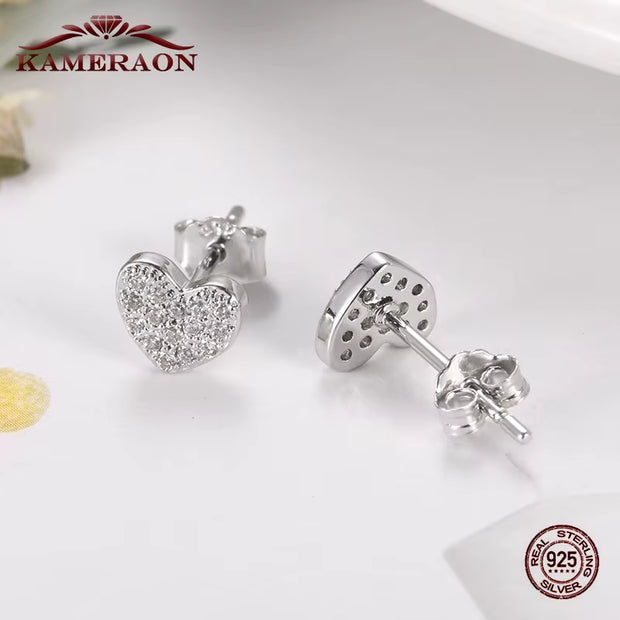 925 Sterling Silver Hearts Stud Earrings with Cubic Zirconia 