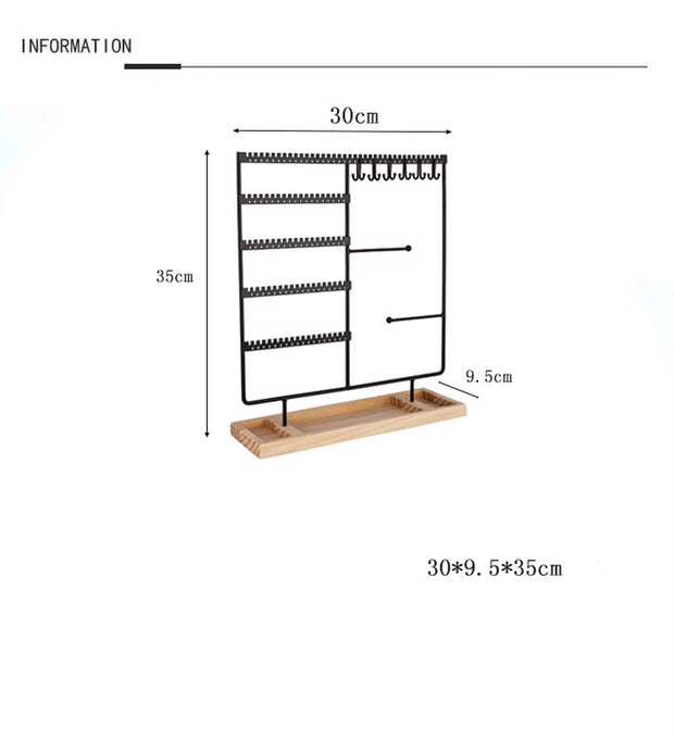 Multifunctional Earring Necklace Ring Storage Rack Detachable Wooden Bottom 