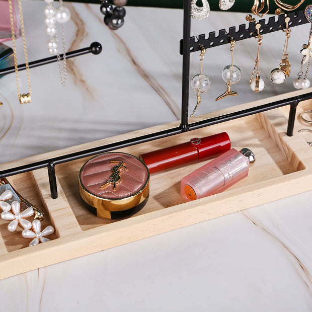 Multifunctional Earring Necklace Ring Storage Rack Detachable Wooden Bottom 