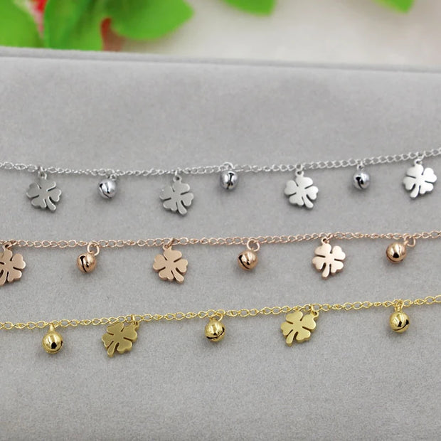 Flowers and Bell Anklet Titanium Steel Gold Color 