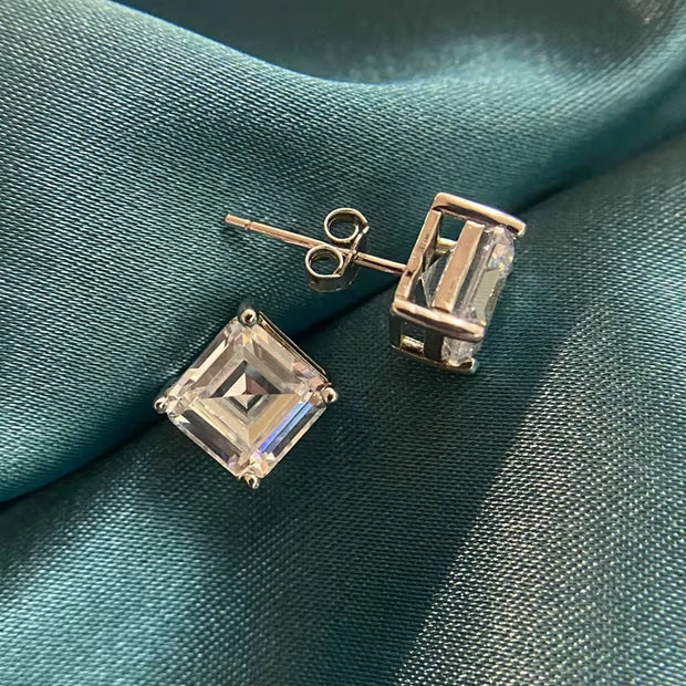 Classic 100% 925 Solid Sterling Silver 7*7MM High Carbon Diamond Gemstone Ear Studs Earrings Women Fine Jewelry Wholesale
