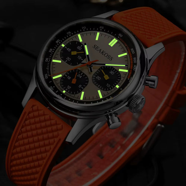 40Mm 1963 Chronograph Mechanical Watch for Men ST1903 Movement Super Luminous Sapphire Silicone Pilot Wristwatch