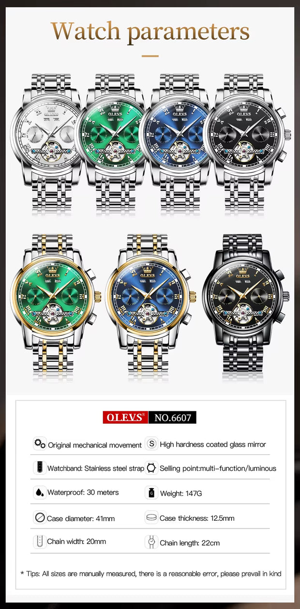 Mechanical Watches Automatic Watch Men Stainless Steel Waterproof Luminous Watch 