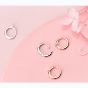 925 Sterling Silver Minimalist Geometric Zircon Hoop Earrings 